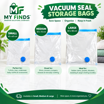 My Finds™ Vacuum Seal Storage Bags – Save Space & Organise Your Clothes (5 pack)